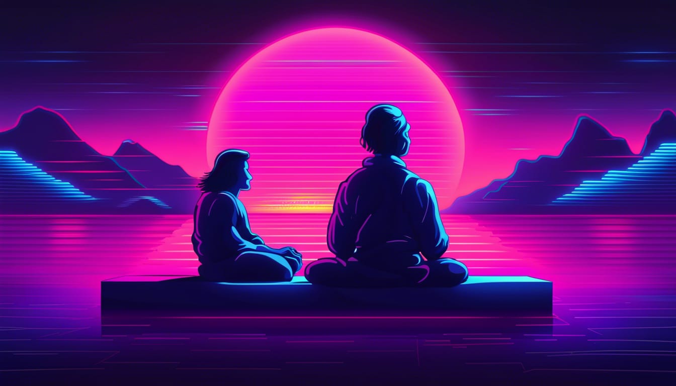 2 people meditating.