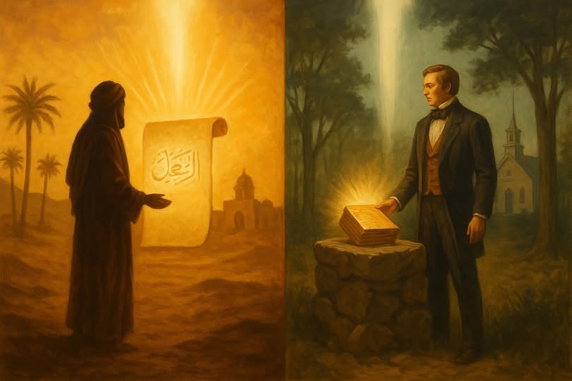Joseph Smith stands across from Mohammed.