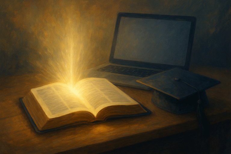 A Bible and a laptop.