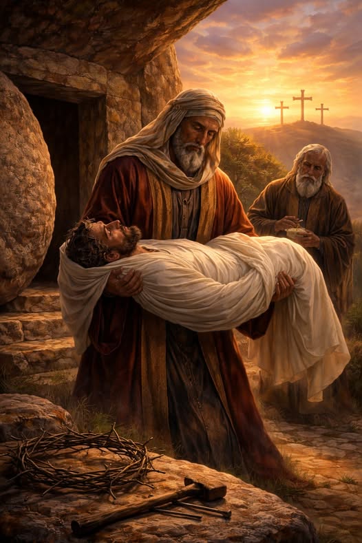 Joseph carries Christ's body